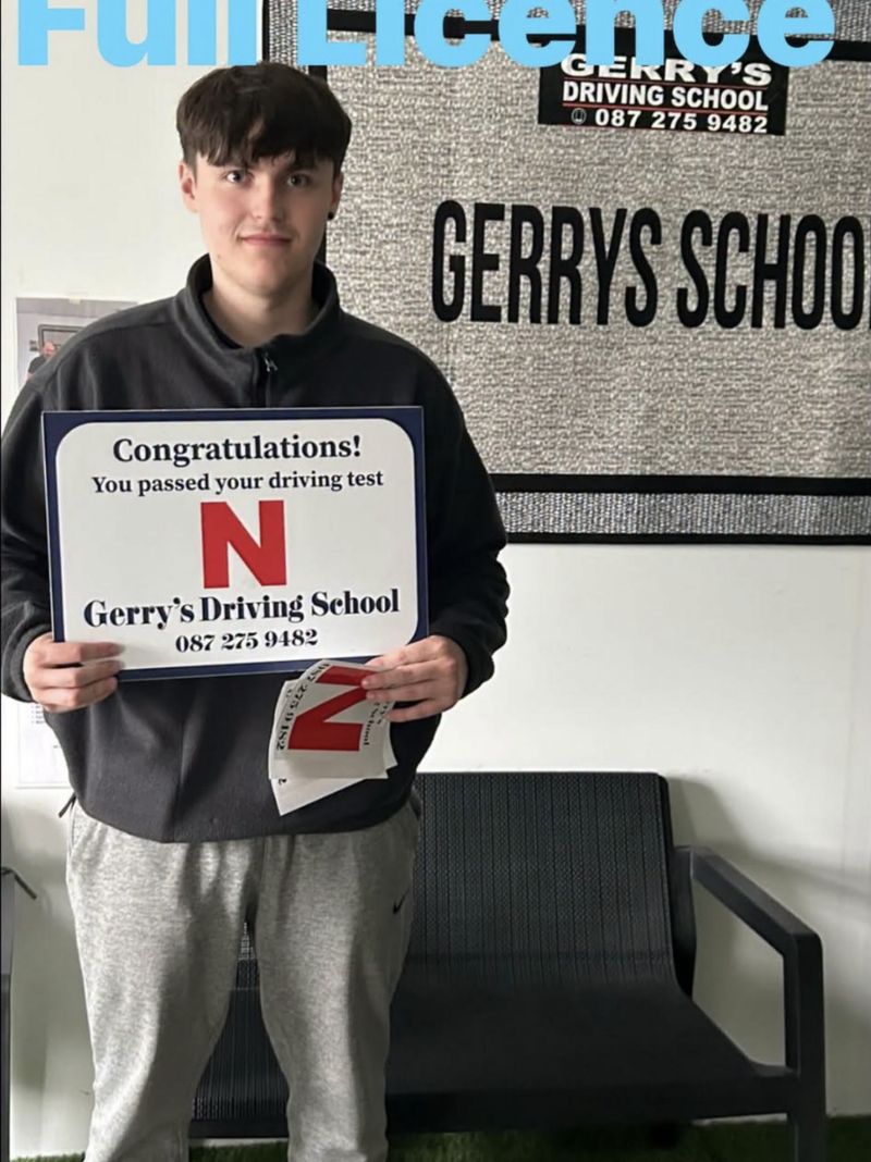 Conor celebrating his full licence pass at Gerry's Driving School